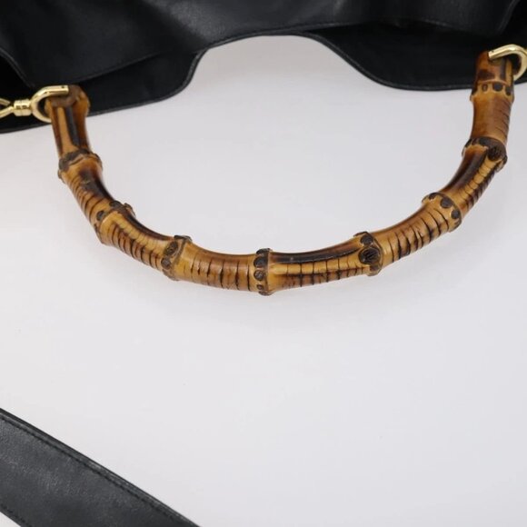 GUCCI Bamboo Shoulder Bag Leather 2way Black Gold - Picture 8 of 16